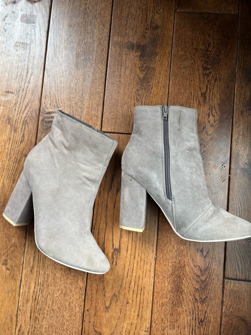 Women's Grey Suede Ankle Booties with Block Heel